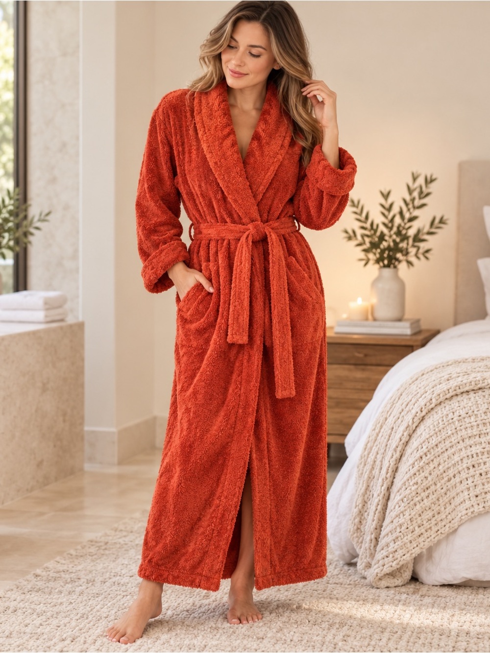The Company Store Turkish Cotton Long Robe Burnt Orange S - NWOT